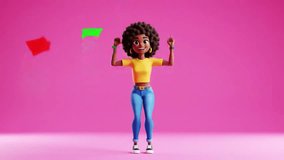 3D Cartoon African American Woman Jumping with Joy – Happy Motion Clip on Pink Background - Powered by Shutterstock - Get 15% off with code: PIKWIZARD15