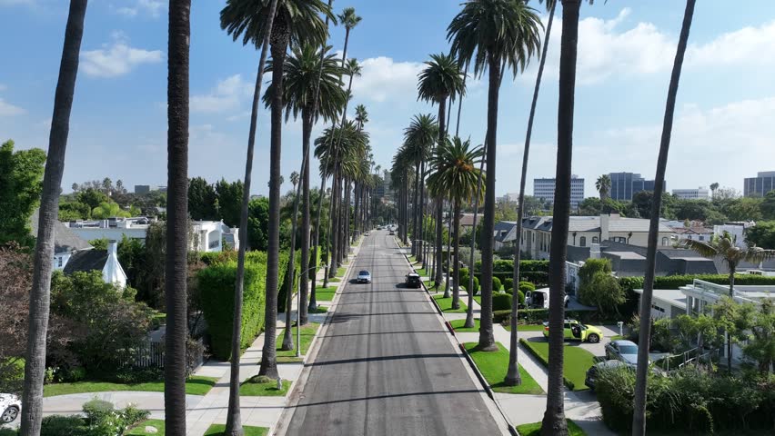 Carmelita Drive In Beverly Hills Los Angeles United States. Amazing Skysrapers And Traffic On Street Viewed From Above. Construction Skyline Skyscrapers Busy. Construction Architecture Business.