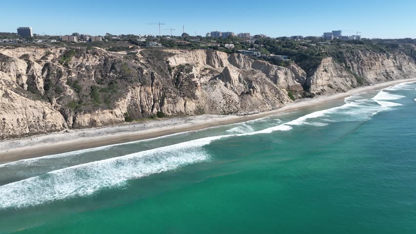 Blacks Beach In San Diego California United States. Bird Eye View Of A Amazing Coastal Beach In The Summer Holiday. Shore Sky Clouds Beach Sea. Seaside Scenic Coastline. San Diego California.