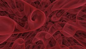 Flowing tubular abstract red structures twisting inward in vortex-like motion, radiating energy and depth with smooth gradient glow, organic dynamic form in infinite loop animation. Concept of motion - Powered by Shutterstock - Get 15% off with code: PIKWIZARD15