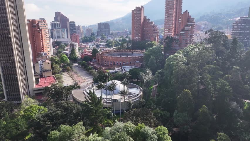 Bicentenario Park In Bogota District Capital Colombia. Famous Botanical Garden Showing The Around The City. Business Sky Background Downtown Cityscape. Backgrounds Panoramic. Bogota District Capital.