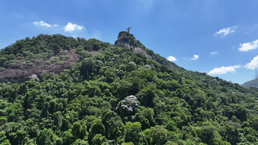 Christ The Redeemer Rio In Rio De Janeiro Brazil. Birds Eye View Of Iconic Christ The Redeemer Statue. Construction Skyline Skyscrapers Busy. Construction Architecture Business.