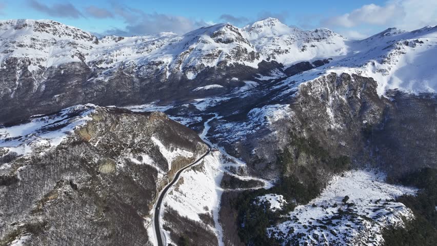 Patagonia Skyline In Ushuaia End Of The World Argentina. Amazing Countryside Scenery Near Farm And Forest Trees. Outdoor Travel Patagonia Glacier. Snow Covered High Angle View.