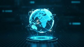 A high-resolution 3D illustration of a glowing holographic globe suspended above a digital platform. Perfect for tech presentations, innovation visuals, data-related concepts, or science fiction theme - Powered by Shutterstock - Get 15% off with code: PIKWIZARD15