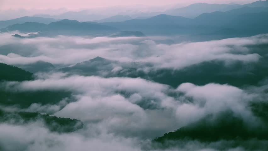 A breathtaking sea of clouds blankets the Xindian Mountains in Taiwan during the early morning, offering a serene and majestic view from the peaks.