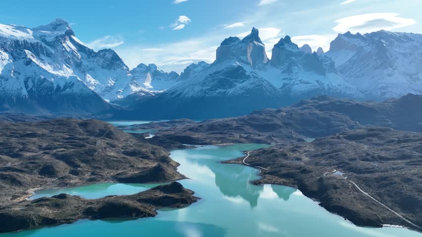 National Park In Torres Del Paine Punta Arenas Chile. Captivating Aerial View Of Plantations Forming Geometric Patterns. Outdoor Tourism Icon Patagonia Glacier. Outdoor Patagonia High Angle View.