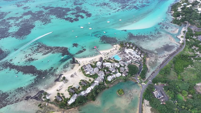 Pointe D Esny Beach In Port Louis Mauritius Island Mauritius. Stunning Tropical Coastline Beach Scene Viewed From Above. Island Life Landscape Season Beautiful. Summertime Season Coast.