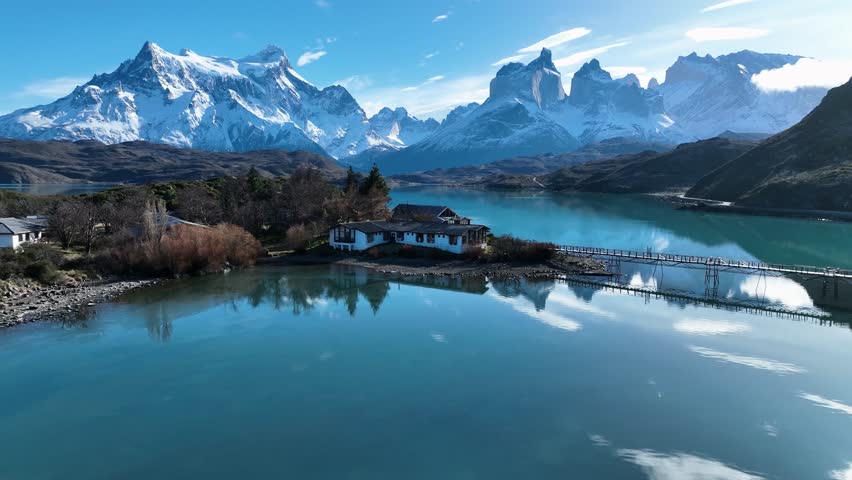 Country House In Torres Del Paine Punta Arenas Chile. Captivating Aerial View Of Plantations Forming Geometric Patterns. Outdoor Tourism Icon Patagonia Glacier. Discover Patagonia Aerial Landscape.
