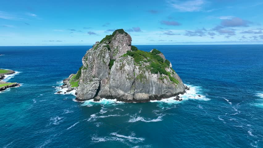 Volcano Island In Fernando De Noronha Pernambuco Brazil. Aerial View Of Stunning Beach With Crystal Clear Waters. Holiday Landscape Idyllic Beauty. Idyllic. Fernando de Noronha Pernambuco.