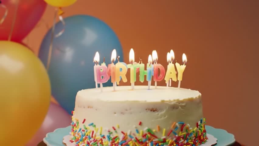 Birthday cake with colorful candles and sprinkles