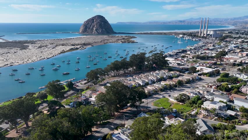 Downtown City In Morro Bay California United States. Beaches Of California Big Sur In Pacific Coast Highway. Business Clouds Sky Downtown Cityscape. Business Panorama. Morro Bay California.