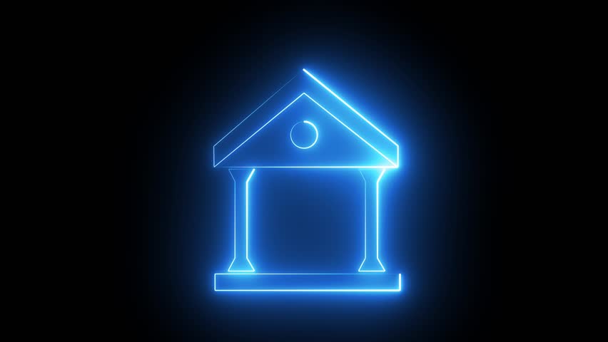 Bank Building Animation,  Neon Bank Building Icon