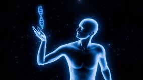 Man looking at DNA strand in his hand - Powered by Shutterstock - Get 15% off with code: PIKWIZARD15