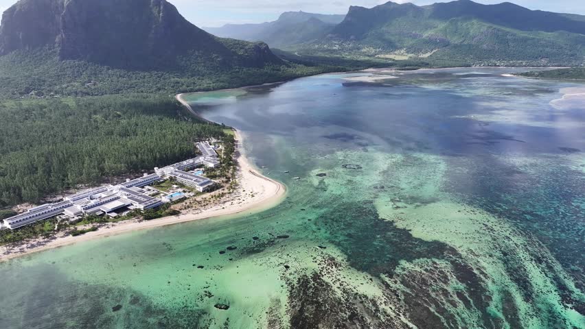 Le Morne In Port Louis Mauritius Island Mauritius. Breathtaking Aerial View Of A Lush Tropical Coastline Scenery. Coast Sky Seaside Summertime. Coast Outside Travel. Port Louis Mauritius Island.