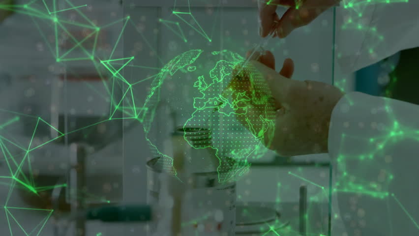 Lab scientist retrieving pellet from vessel, inserting sample into device slot as 3D globe pulses. Biotechnology, innovation, science, digital, technology, research, futuristic - Powered by Shutterstock - Get 15% off with code: PIKWIZARD15