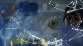 Female scientist glancing at lab bench as network emerging streaming code pulsing for research. Biotechnology, collaboration, innovation, digital, research, analysis, high-tech - Powered by Shutterstock - Get 15% off with code: PIKWIZARD15