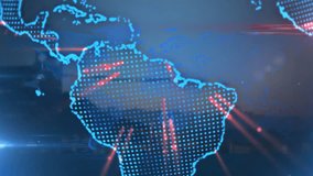 Earth globe emerging and firing red data beams while pulsing and rotating to reveal city skyline. Futuristic, global, digital, network, technology, innovation, cityscape - Powered by Shutterstock - Get 15% off with code: PIKWIZARD15