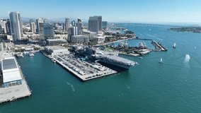 Aero Carrier In San Diego California United States. Breathtaking Of Iconic Military Ship Viewed From Above. Construction Landscape Skyscrapers Busy. Construction Enterprise Town. - Powered by Shutterstock - Get 15% off with code: PIKWIZARD15