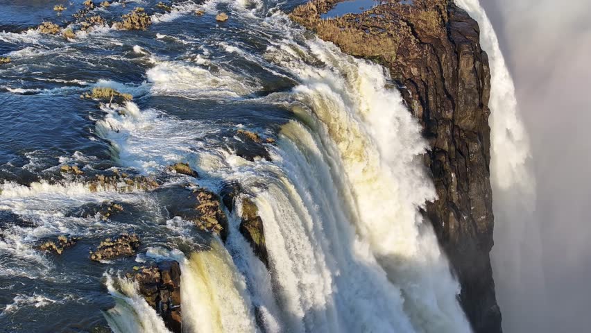 Victoria Falls In Livingstone Northern Rhodesia Zambia. Stunning Waterfalls Flowing In Natural Wonder Landscape. Idyllic Falls Flowing Water Stunning. Canyon Flowing Water Nature.