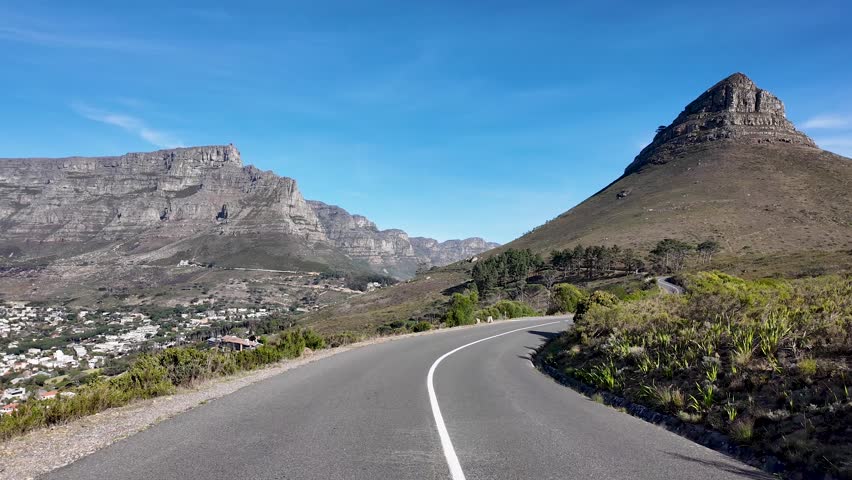 South Africa Road In Cape Town Western Cape South Africa. Breathtaking Aerial View Of Busy Traffic In A Freeway Road. Coast Sky Clouds Seaside Summertime. Coast Scenic Coastline.