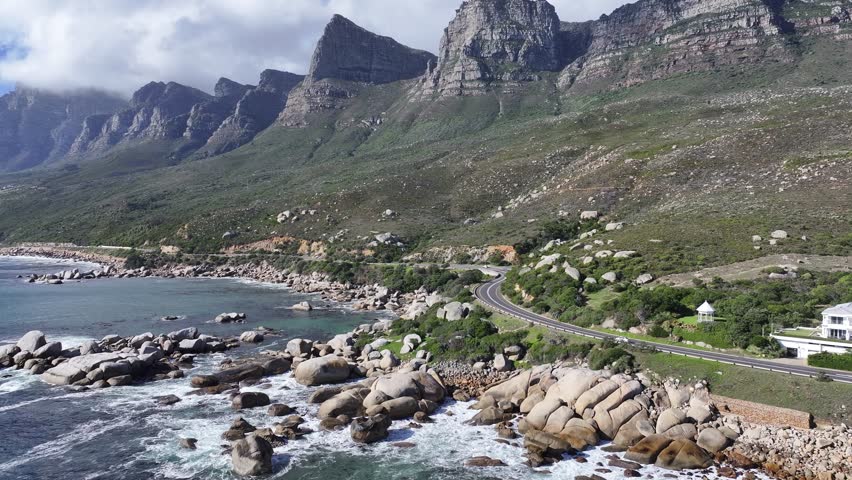 Coastal Road In Cape Town Western Cape South Africa. Breathtaking Aerial View Of A Lush Tropical Coastline Scenery. Paradise Skyline Idyllic Wanderlust. Paradise Watercolor Shore.