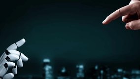 Futuristic robot artificial intelligence enlightening AI technology development and machine learning concept. Global robotic bionic science research for future of human life. 3D rendering graphic. - Powered by Shutterstock - Get 15% off with code: PIKWIZARD15