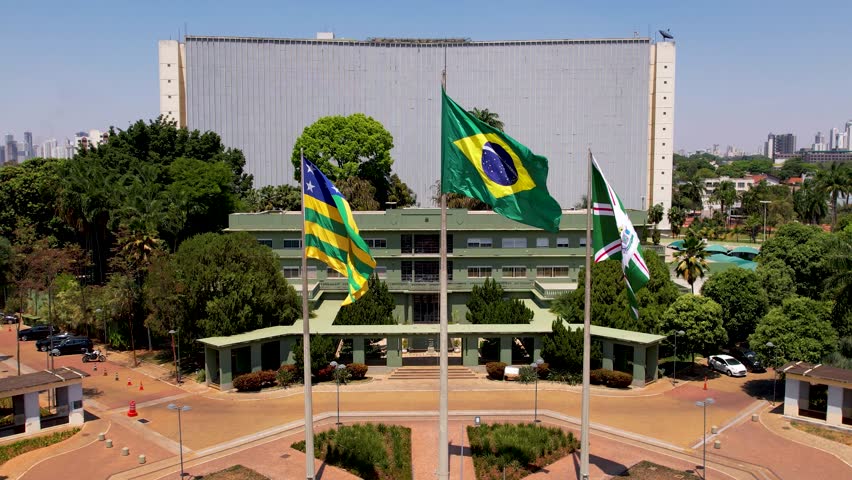 Government Office In Goiania Goias Brazil. Aerial View Of A Bustling City With High-Rise Buildings And Traffic. Industrial Landscape Buildings Stunning. Urban Buildings Town. Goiania Goias.