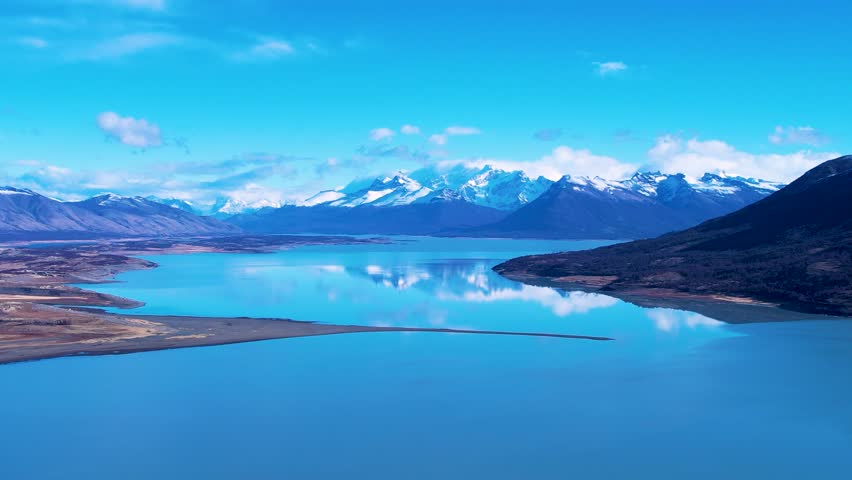 Patagonia Lake In El Calafate Santa Cruz Argentina. Beautiful Lagoons That Form In The Sand Dunes After The Rainy Season. Outdoor Tourism Icon Patagonia Glacier. Outdoor Aerial Landscape.