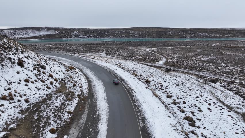 Patagonia Skyline In El Calafate Santa Cruz Argentina. Urban Life Landscape Of Freeway Road Connecting City Streets. Outdoor Tourism Icon Patagonia Glacier. Discover Patagonia Aerial Landscape.