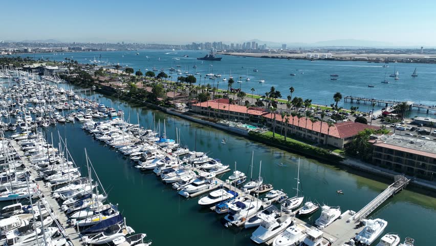 Shelter Island In San Diego California United States. Bird Eye View Of A Amazing Coastal Beach In The Summer Holiday. Coast Sky Seaside Summertime. Coast Outside Travel. San Diego California.