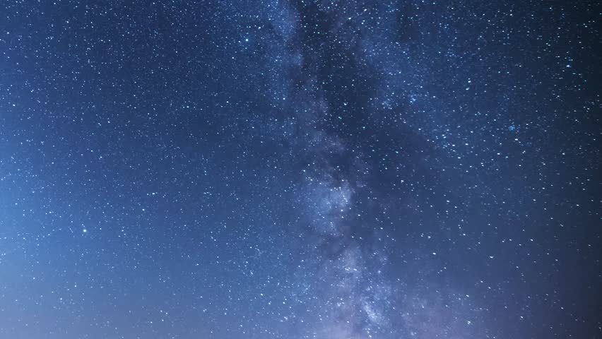 Beautiful night sky time lapse with bright Milky Way galaxy on dark sky. Starry night  background.