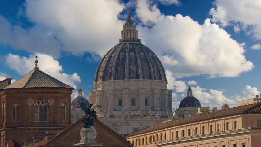 The dome of St. Peter's Basilica. Vatican, Rome, Italy. Close-up of the dome of St. Peter. Timelapse