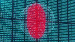 Magnifier overlay appearing on fingerprint, sliding across print, updating code and signaling end. Biometric, cybersecurity, data encryption, digital security, technology, innovation, futuristic - Powered by Shutterstock - Get 15% off with code: PIKWIZARD15