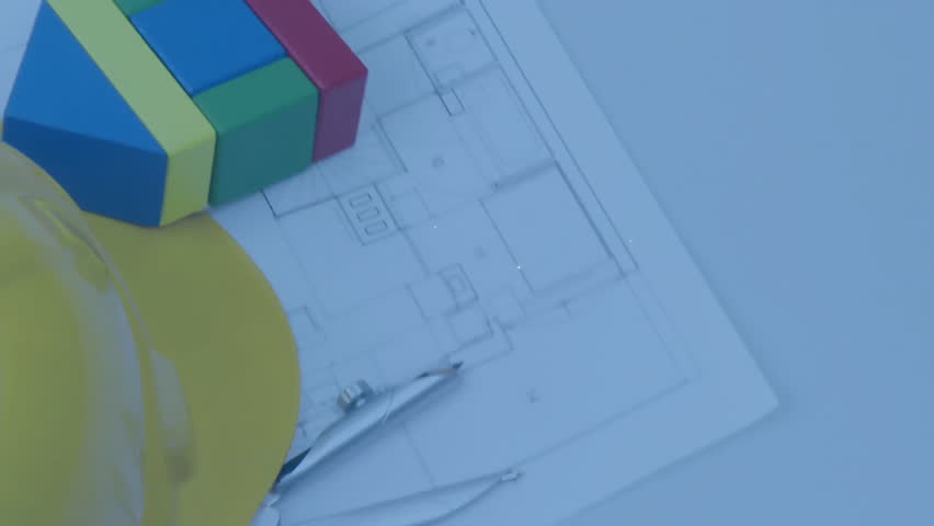 With plan displayed, user icons appearing and linking via glowing lines showing project network. Architectural, connectivity, blueprint, modeling, construction, innovation, digital