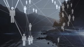 Opening dusk lake icon fading, stylized icons linking with lines building web showing connections. Technology, connectivity, digital, network, innovation, communication, abstract - Powered by Shutterstock - Get 15% off with code: PIKWIZARD15