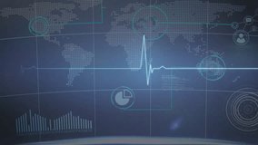 Pulse spike initiating numeric streams streaming over ECG line and map for interface visualization. Technology, analytics, visualization, futuristic, data, digital, interface - Powered by Shutterstock - Get 15% off with code: PIKWIZARD15