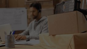 Office worker typing on laptop and initiating profile icons for viewing technology network links. Technology, networking, digital, collaboration, innovation, workspace, futuristic - Powered by Shutterstock - Get 15% off with code: PIKWIZARD15