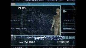 Playback mode starting model rotating while glitch flickering and EKG waveform pulsing for review. Hologram, technical, medical, cybernetic, futuristic, data visualization, interactive - Powered by Shutterstock - Get 15% off with code: PIKWIZARD15