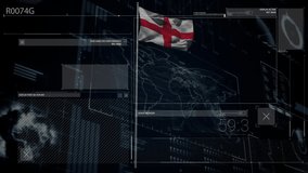 Interface opening then flag waving while monitor updating signal stats for monitoring. Technology, cybersecurity, data visualization, global network, digital interface, futuristic, information - Powered by Shutterstock - Get 15% off with code: PIKWIZARD15