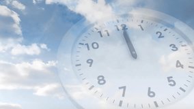 Opening transparent clock overlay on cloudy sky initiating hands moving clockwise showing time flow. Time lapse, celestial, minimalism, inspiration, tranquility, motion, nature - Powered by Shutterstock - Get 15% off with code: PIKWIZARD15