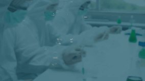 Scientists pipetting in biotech lab, circuit overlay drifting and padlock emerging showing security. Research, science, technology, innovation, cybersecurity, precision, laboratory - Powered by Shutterstock - Get 15% off with code: PIKWIZARD15