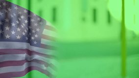 American flag waving sparking confetti bursting, swirling, fading over green backdrop for festivity. Celebration, parade, patriotism, vibrancy, motion, unity, dynamics - Powered by Shutterstock - Get 15% off with code: PIKWIZARD15