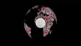 Dark void revealing pixelated globe initiating network growth with phone and music icons linking. Global, connectivity, digital, futuristic, technology, network, data - Powered by Shutterstock - Get 15% off with code: PIKWIZARD15