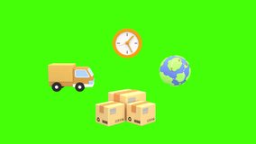 3d animation global logistics with a delivery truck, packages, clock, and globe, representing fast shipping, supply chain, courier services, and worldwide delivery with Alpha Channel - Powered by Shutterstock - Get 15% off with code: PIKWIZARD15