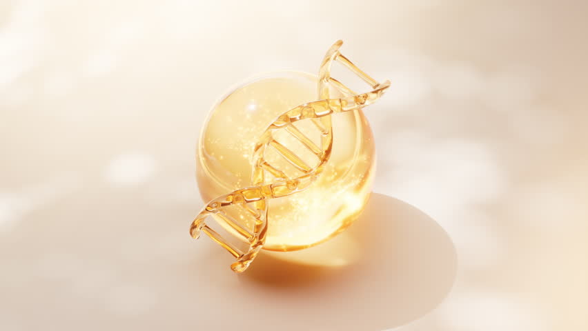 DNA and golden liquid bubble, 3d rendering. Motion graphic. - Powered by Shutterstock - Get 15% off with code: PIKWIZARD15