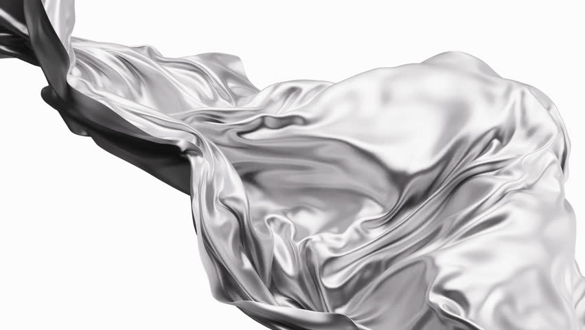Flowing silver wave cloth background, 3d rendering. Motion graphic.
