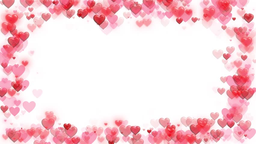 Valentine's day animated frame of hearts for overlay Animated Frame of Red Hearts Background. Greeting love frame of hearts. Festive border Decoration bokeh, sparkles, hearts Wedding Anniversary 3D 4K
