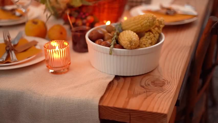 Thanksgiving celebration with festive dinner, autumn decor, and warm family gathering expressing gratitude and togetherness.