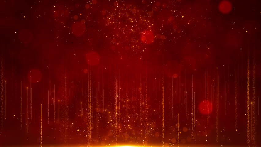 Abstract background of bright orange particles. Flying golden particles and beautiful bokeh shining glittering particle floor stars dust flare. Luxurious golden sparkling bokeh. Award ceremony, stage