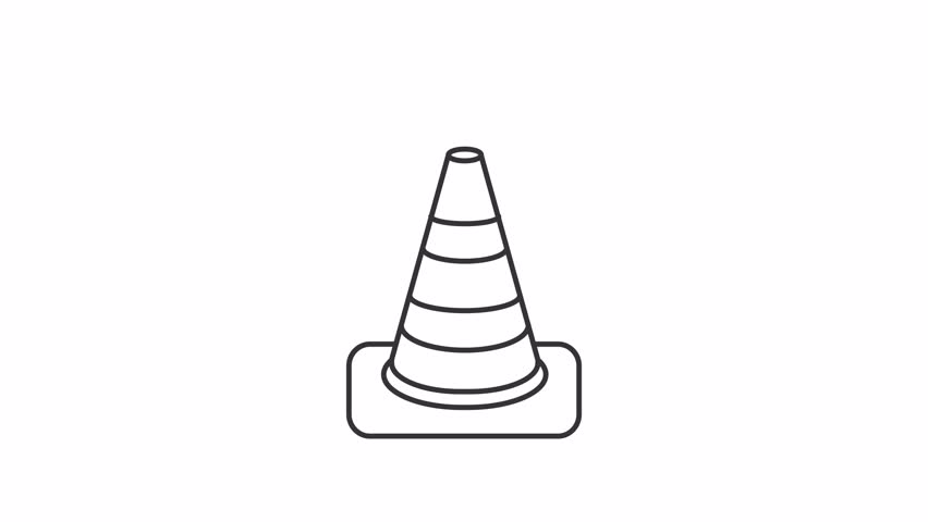 Cone barrier line animation. Traffic boundary animated icon. Shaking, jumping. Road regulation, industry. Safety measures. Outline element on white background. HD video with alpha channel